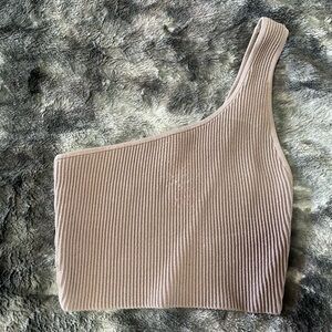 Babaton Tan Asymmetrical Ribbed Tank Top